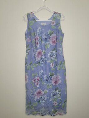 K & Company light blue purple floral church cute classic midi dress size 16w